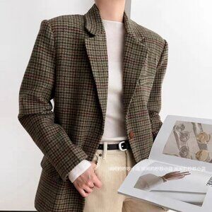 N16 Moon Leigh British Classic Red-Green Plaid Wool Luxury W's Suit